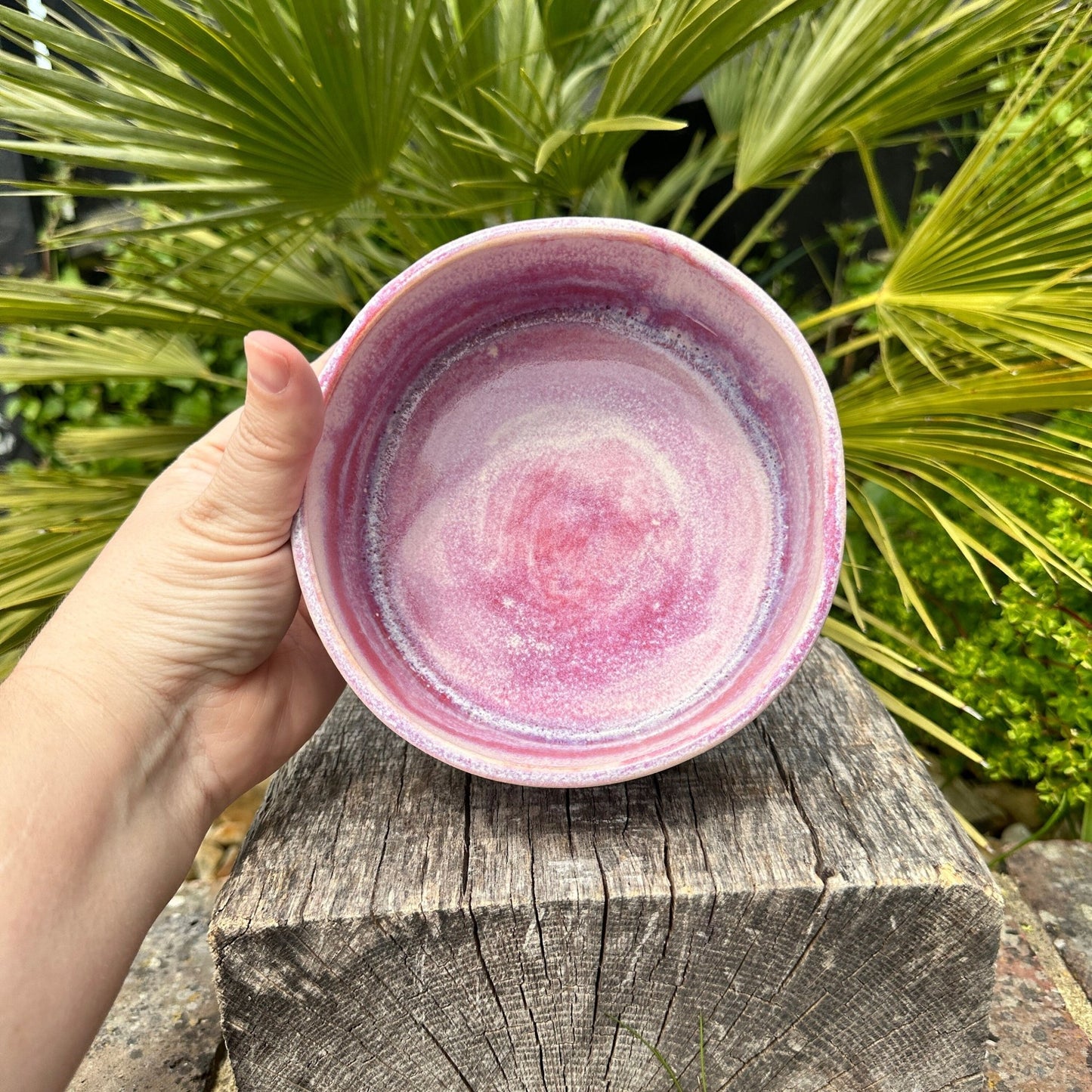 Pink and Gold Butterfly Dog/Cat Bowl, Handmade Pet Dish - FJD Ceramics