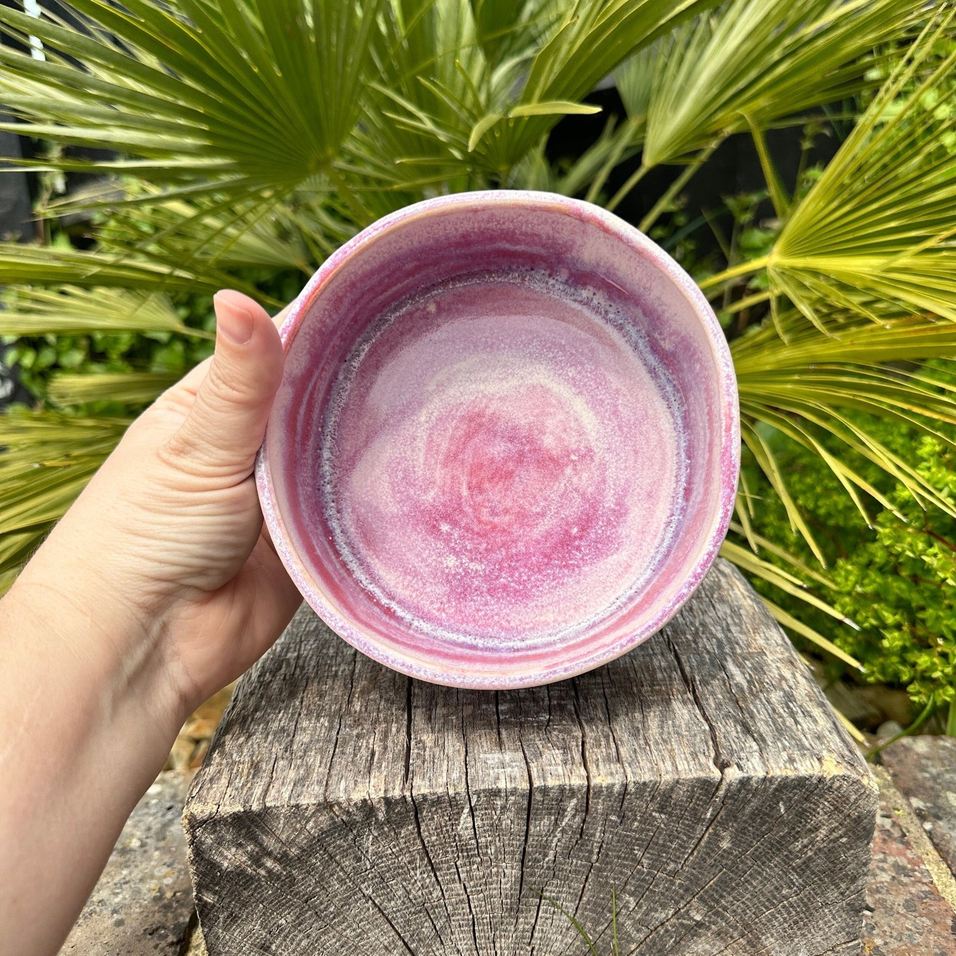 Pink and Gold Butterfly Dog/Cat Bowl, Handmade Pet Dish - FJD Ceramics