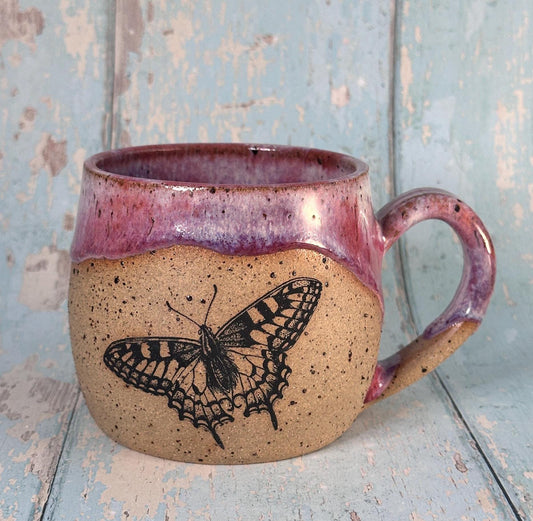 Pink Butterfly Mug, Large Ceramic Cup - FJD Ceramics