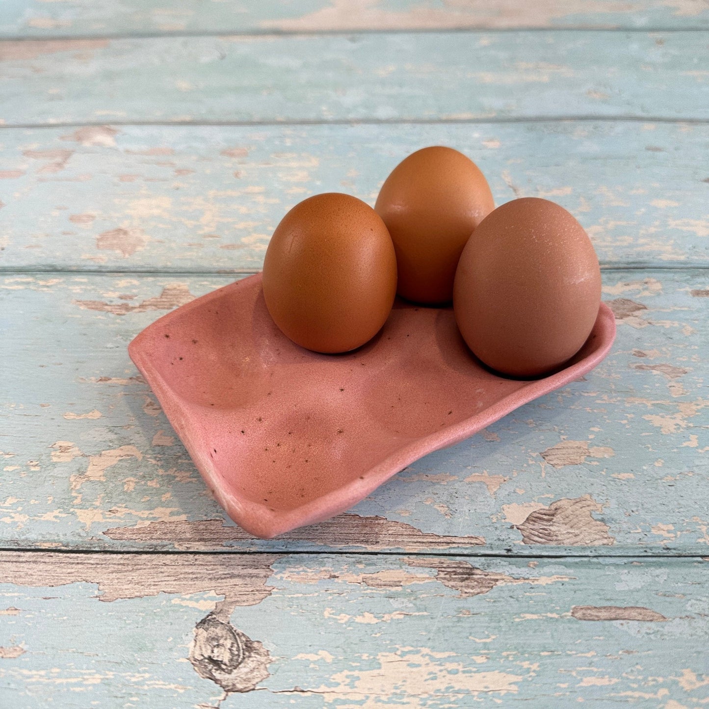 Pink Ceramic Egg Tray - 6 or 12 Eggs - Handmade Pottery Egg Holder - FJD Ceramics