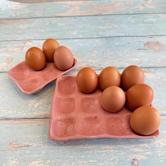 Pink Ceramic Egg Tray - 6 or 12 Eggs - Handmade Pottery Egg Holder - FJD Ceramics