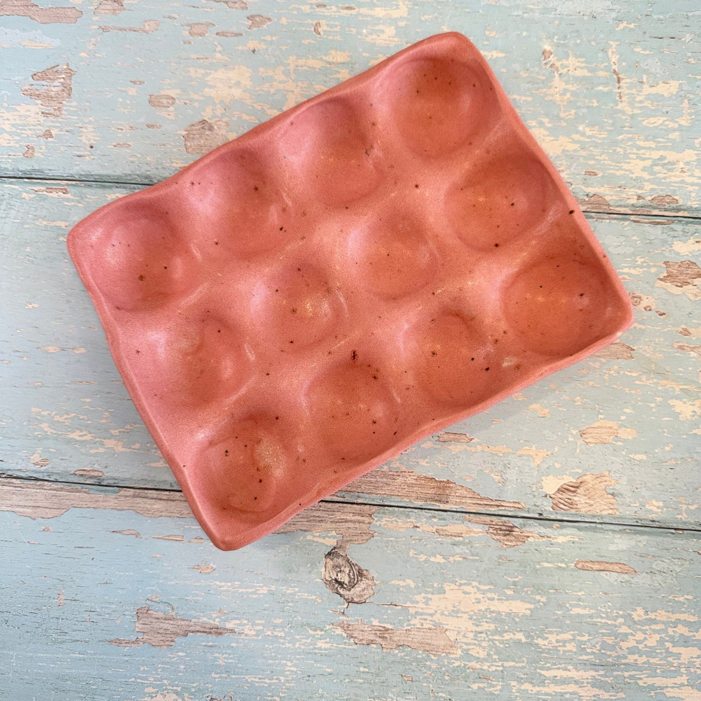 Pink Ceramic Egg Tray - 6 or 12 Eggs - Handmade Pottery Egg Holder - FJD Ceramics