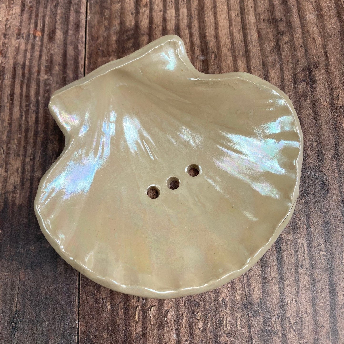 Pink Ceramic Sea Shell Jewelry Dish: Mother of Pearl Finish - FJD Ceramics