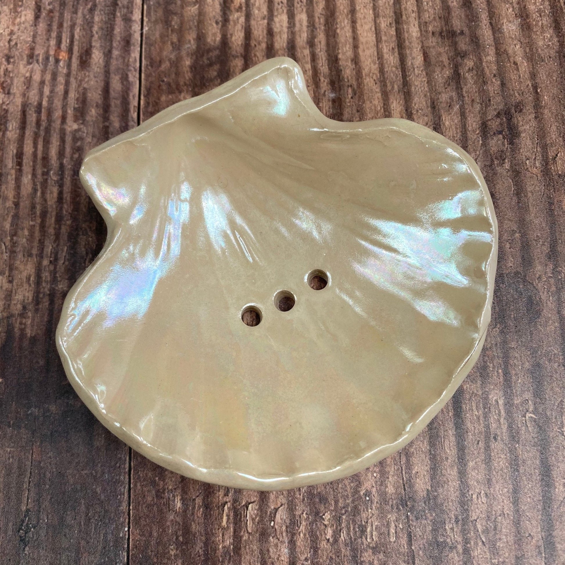 Pink Ceramic Sea Shell Jewelry Dish: Mother of Pearl Finish - FJD Ceramics