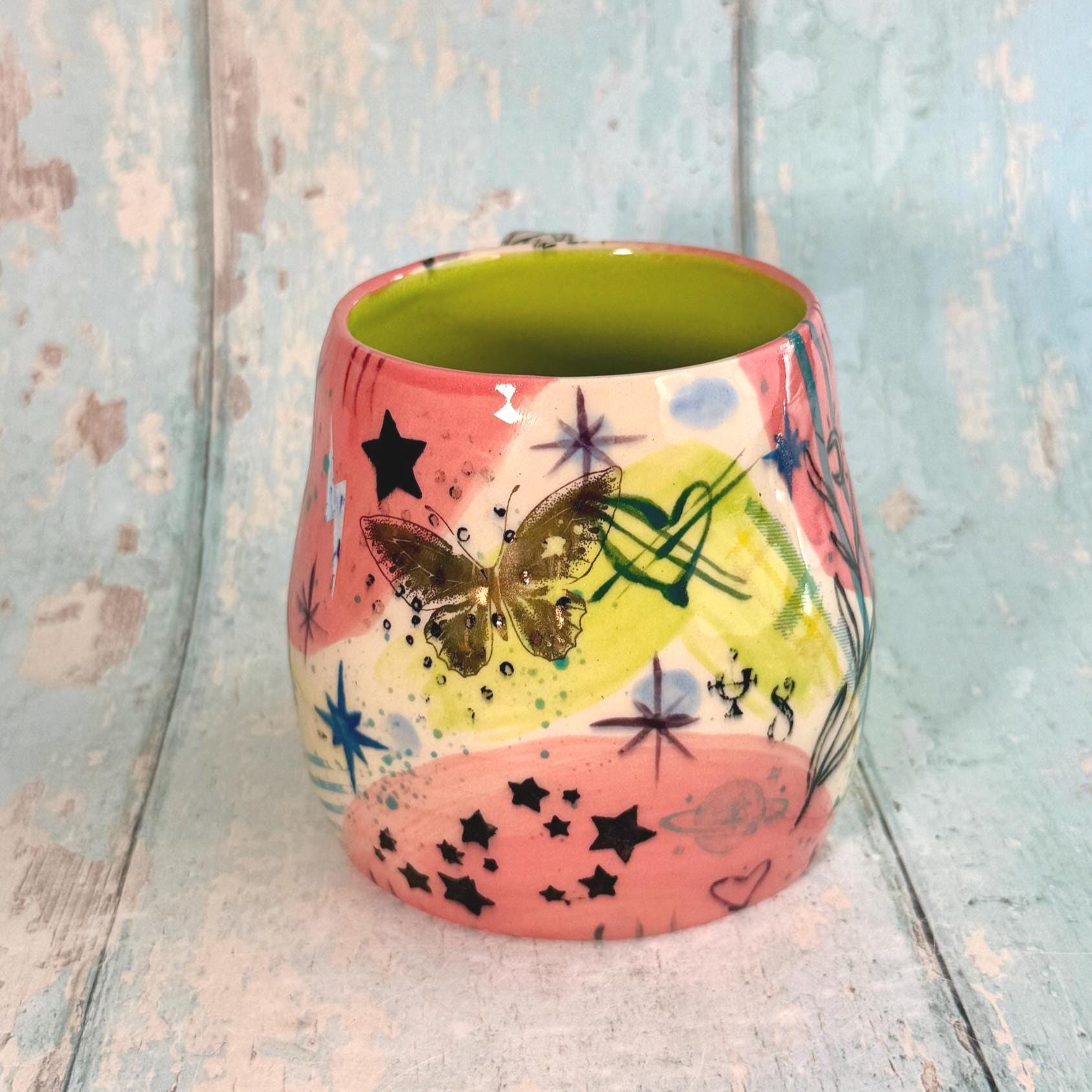 Pink Collage Mug, Handmade Ceramic Cup - FJD Ceramics