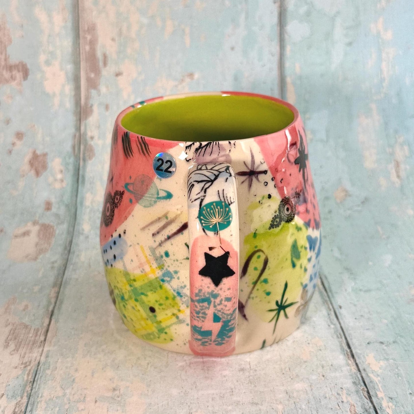 Pink Collage Mug, Handmade Ceramic Cup - FJD Ceramics