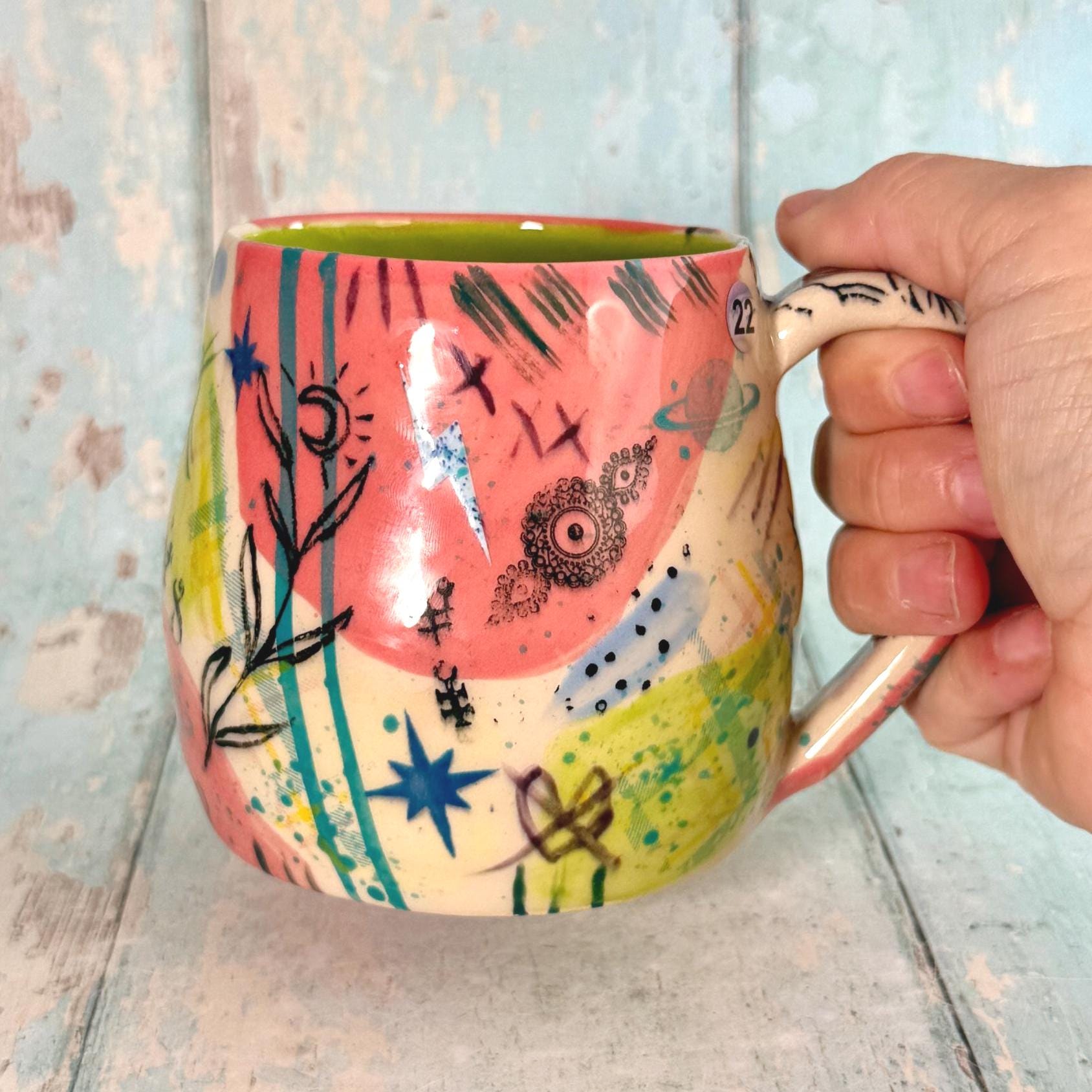 Pink Collage Mug, Handmade Ceramic Cup - FJD Ceramics
