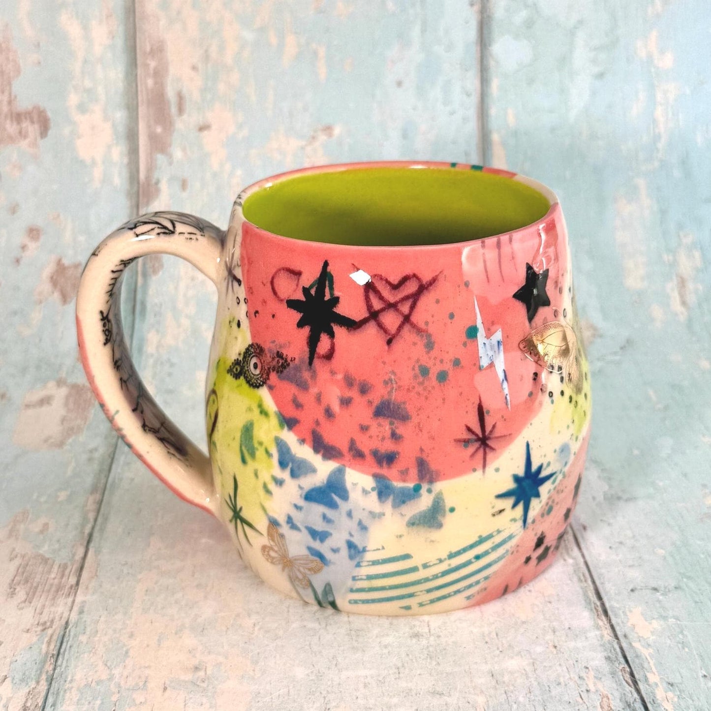 Pink Collage Mug, Handmade Ceramic Cup - FJD Ceramics