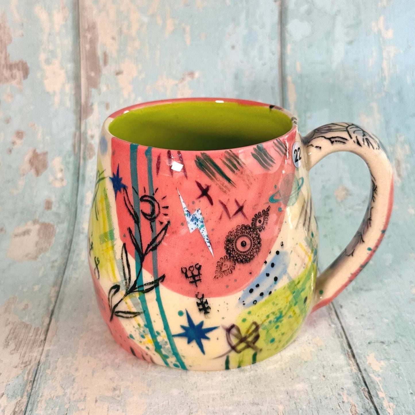 Pink Collage Mug, Handmade Ceramic Cup - FJD Ceramics