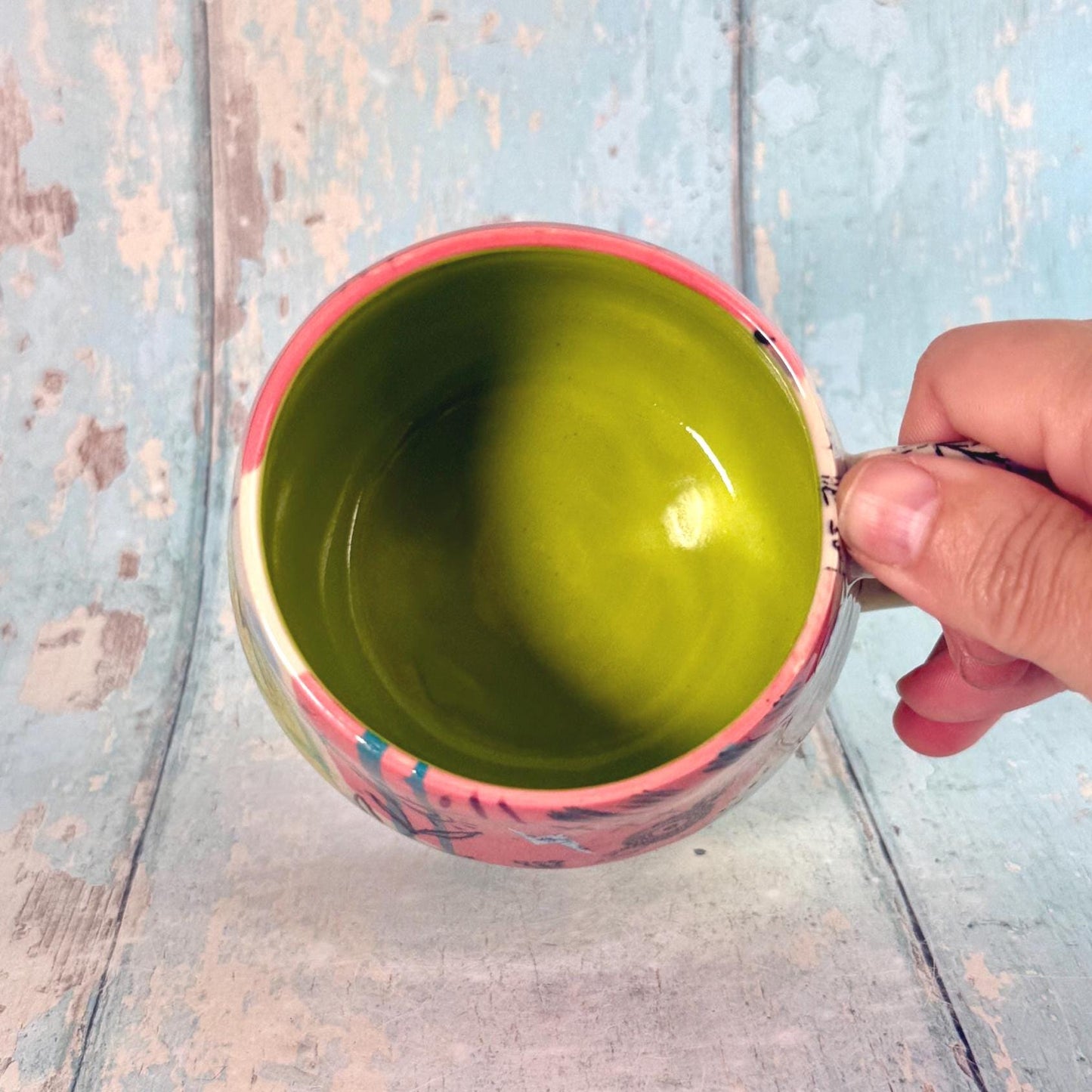 Pink Collage Mug, Handmade Ceramic Cup - FJD Ceramics