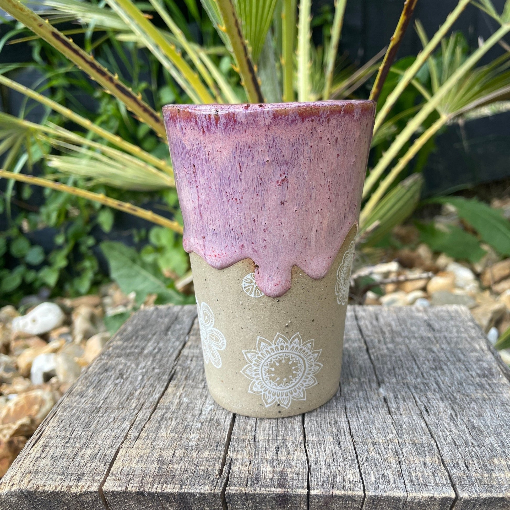 Pink Floral Ceramic Tumbler, Handmade Modern Cup - FJD Ceramics