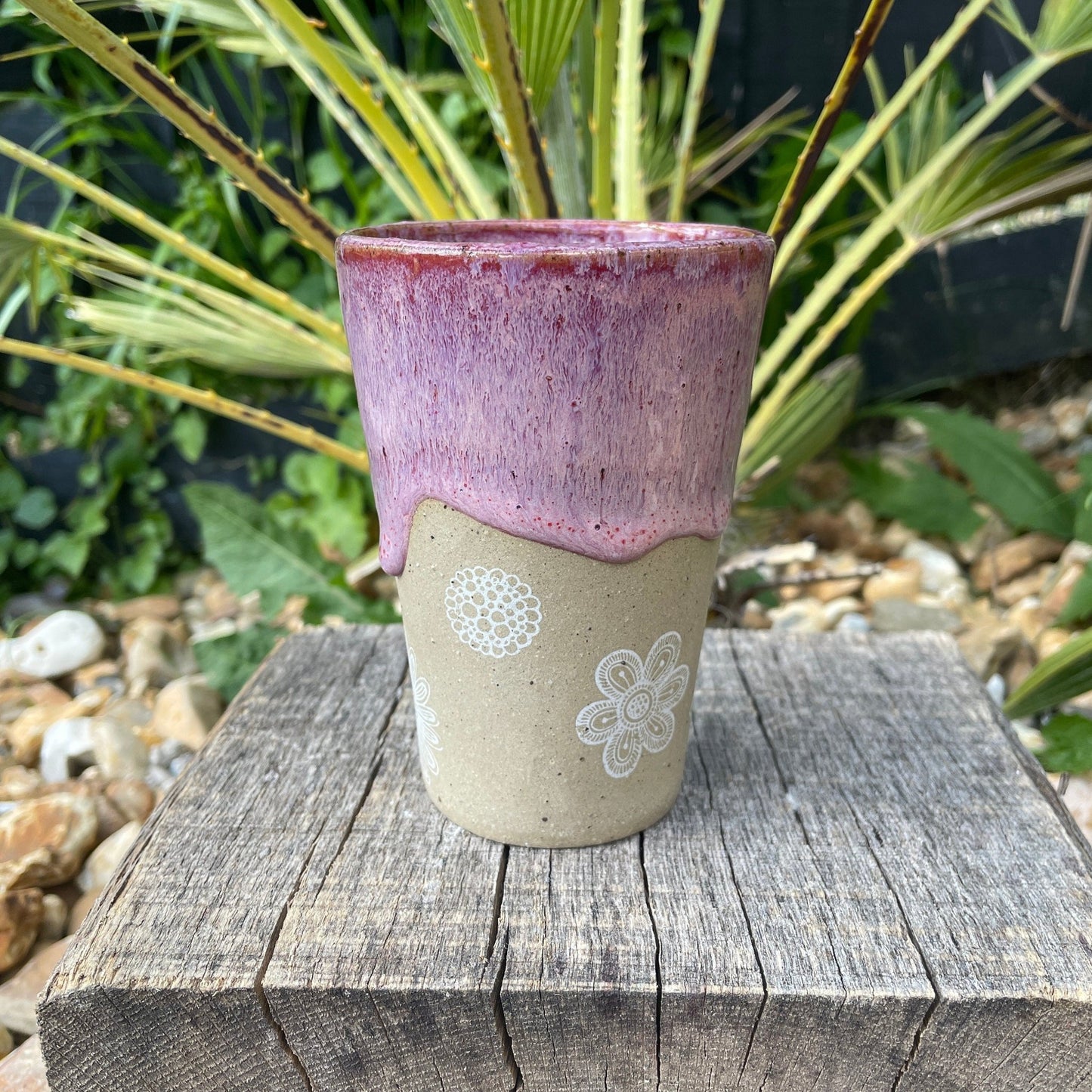 Pink Floral Ceramic Tumbler, Handmade Modern Cup - FJD Ceramics