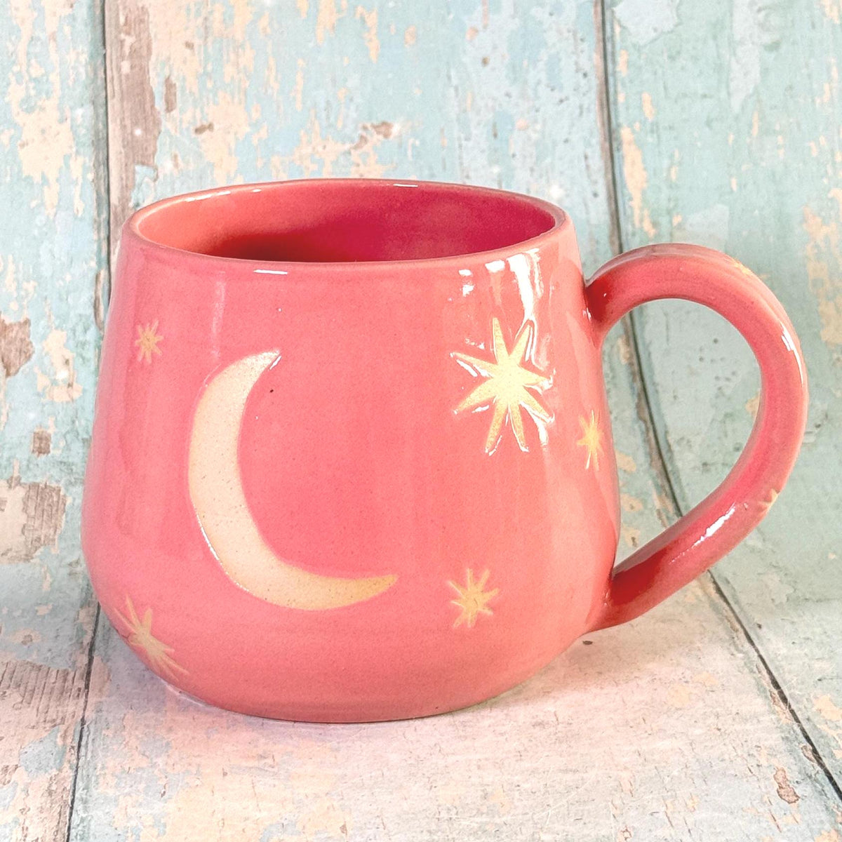 Pink Moon & Star Celestial Mug, Large Ceramic Cup - FJD Ceramics