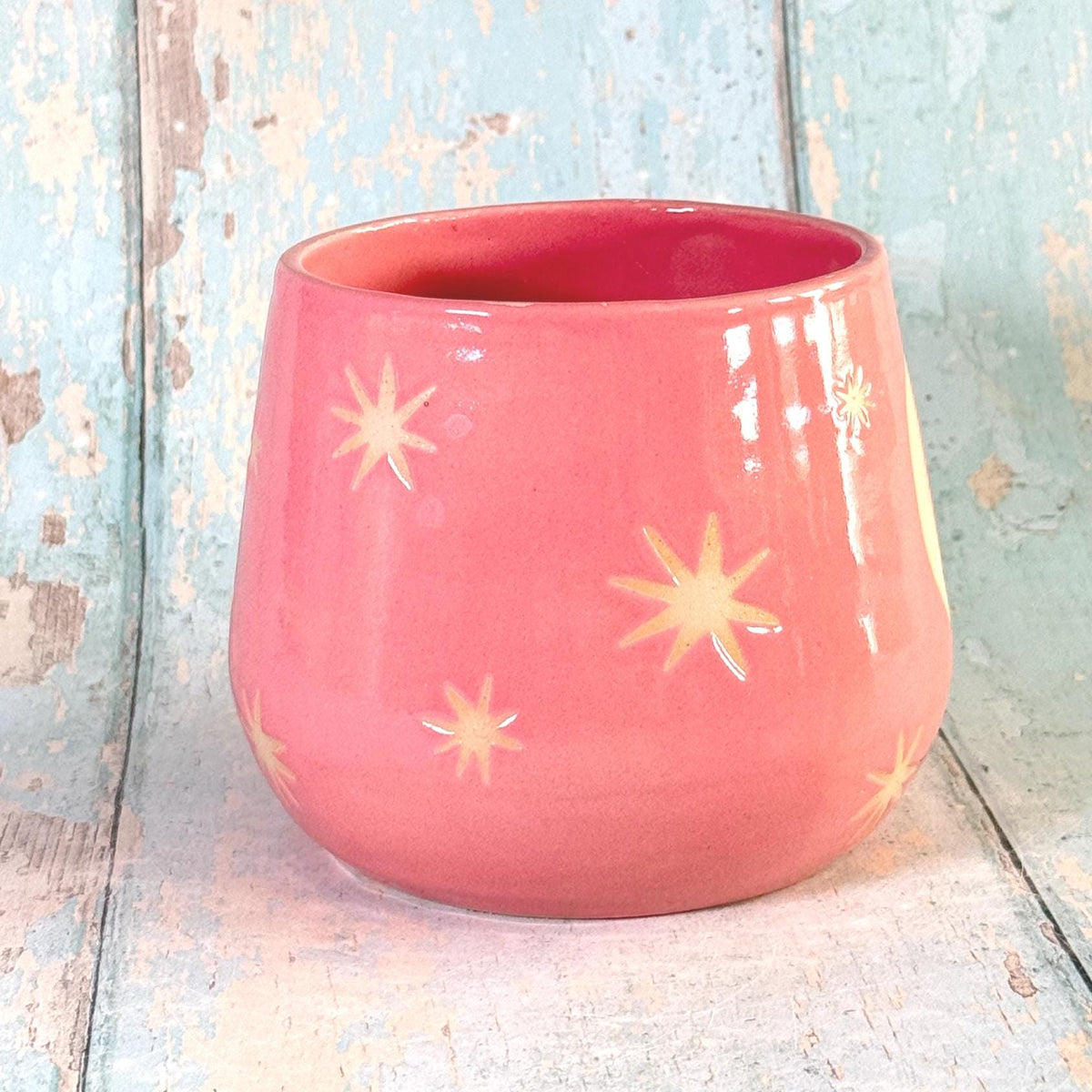 Pink Moon & Star Celestial Mug, Large Ceramic Cup - FJD Ceramics