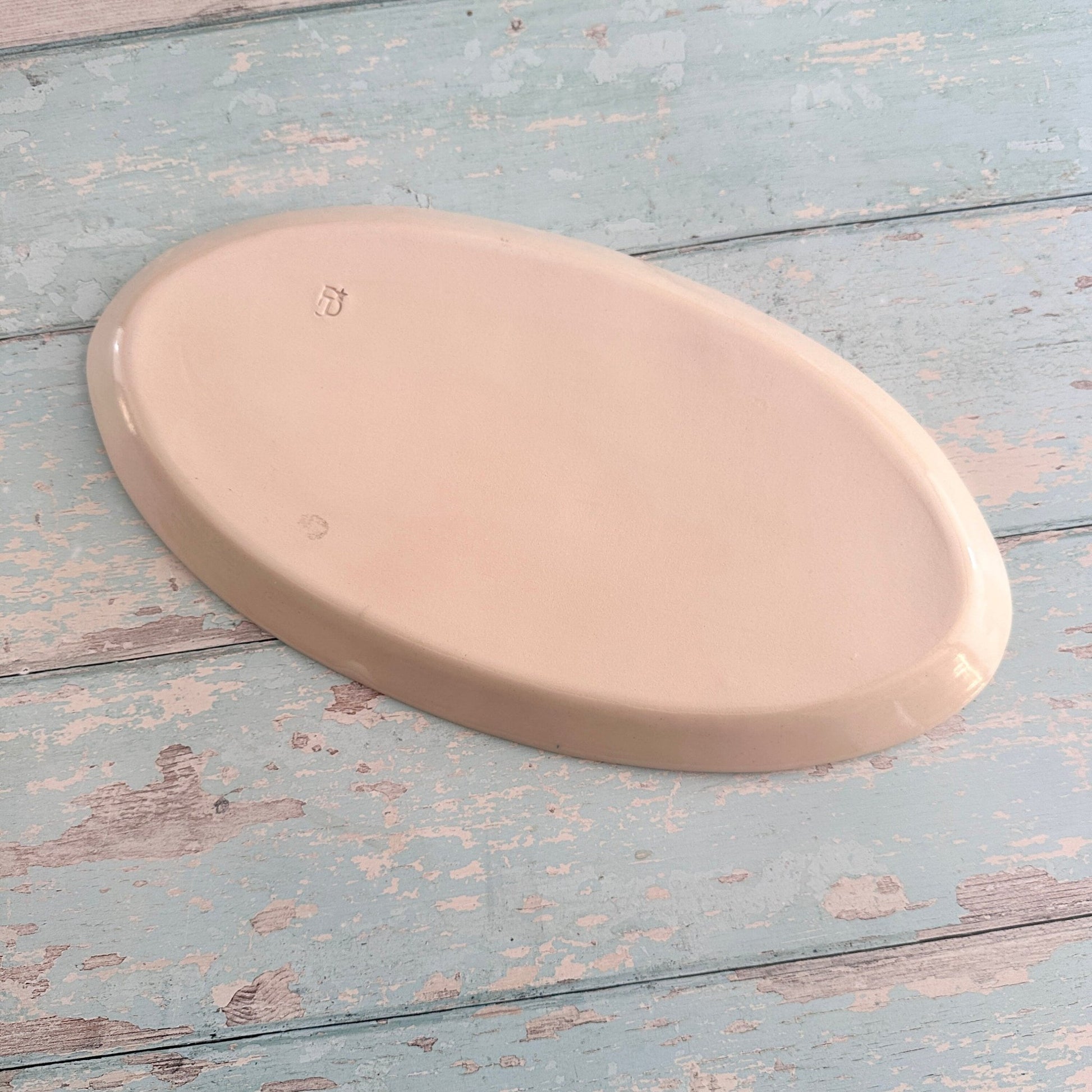 Pink Polka Dot and Yellow Lemon Platter, Large Handmade Oval Ceramic Plate - FJD Ceramics