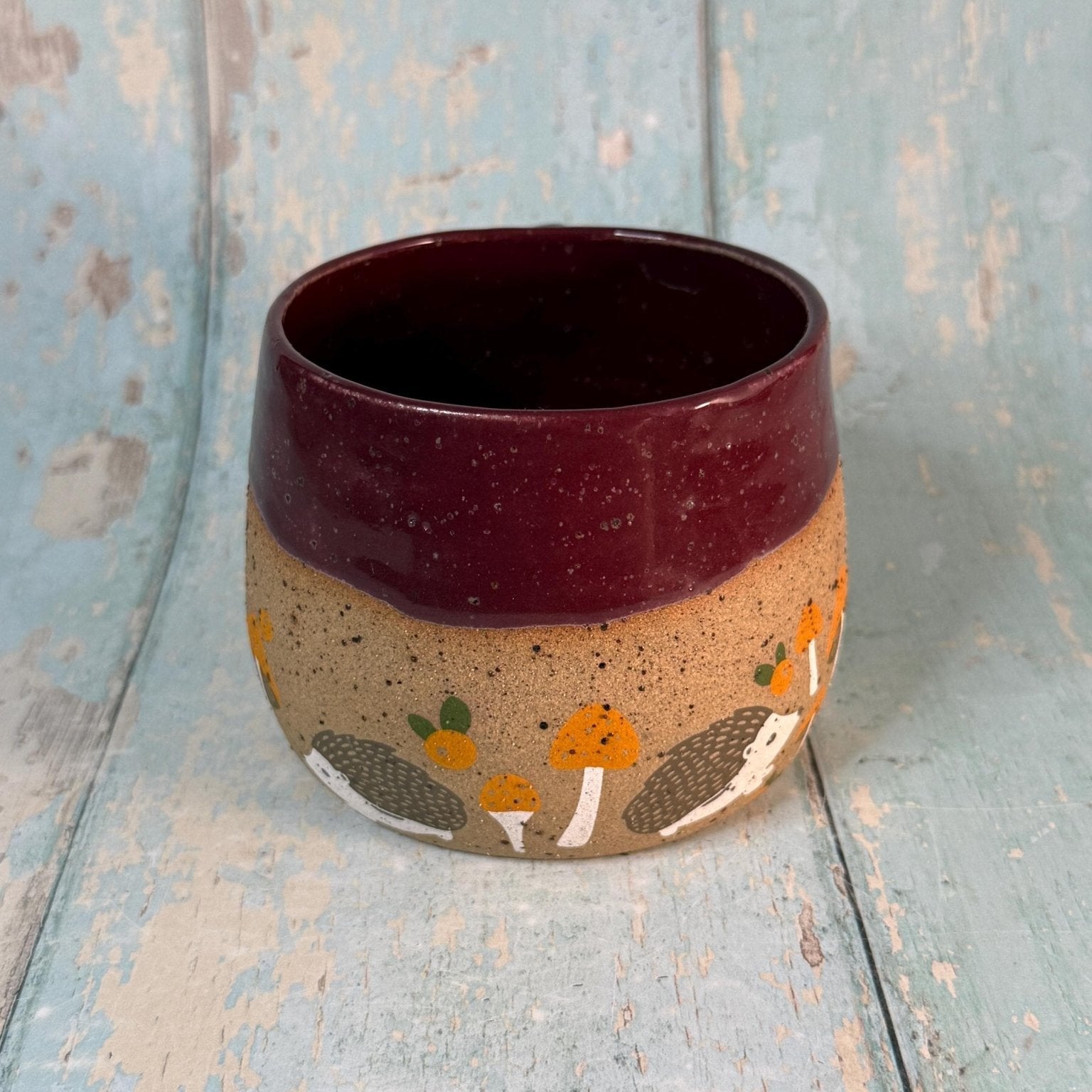 Plum Hedgehog Mug, Large Ceramic Cup - FJD Ceramics