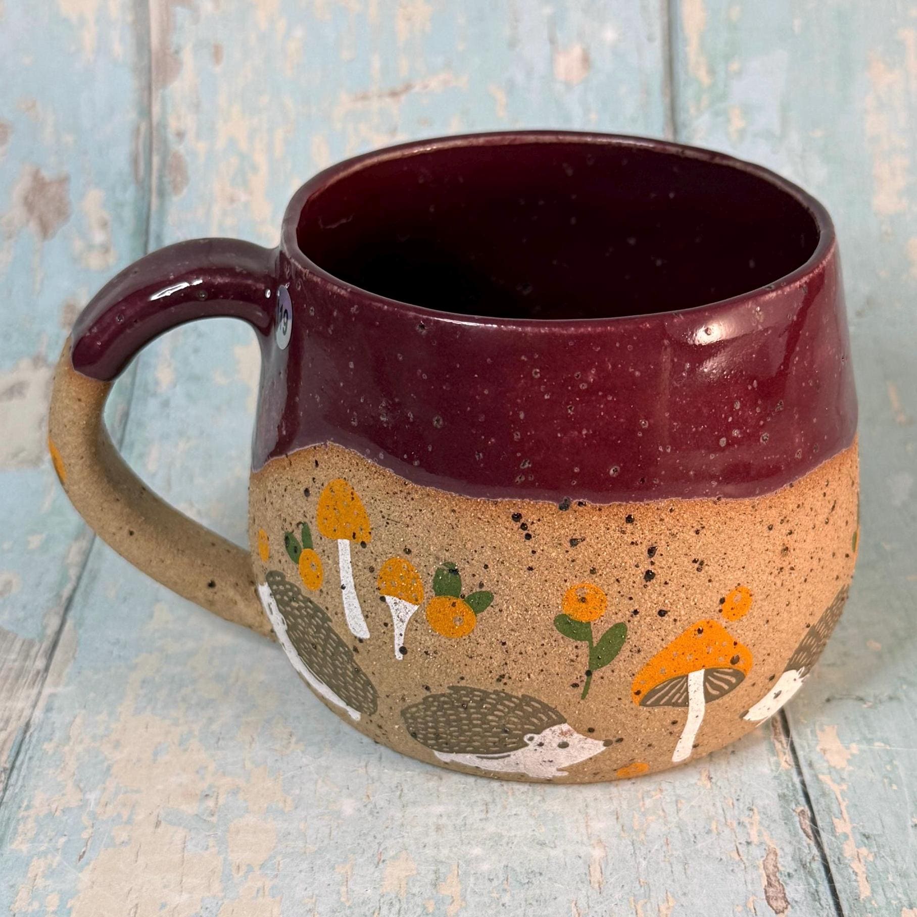 Plum Hedgehog Mug, Large Ceramic Cup - FJD Ceramics