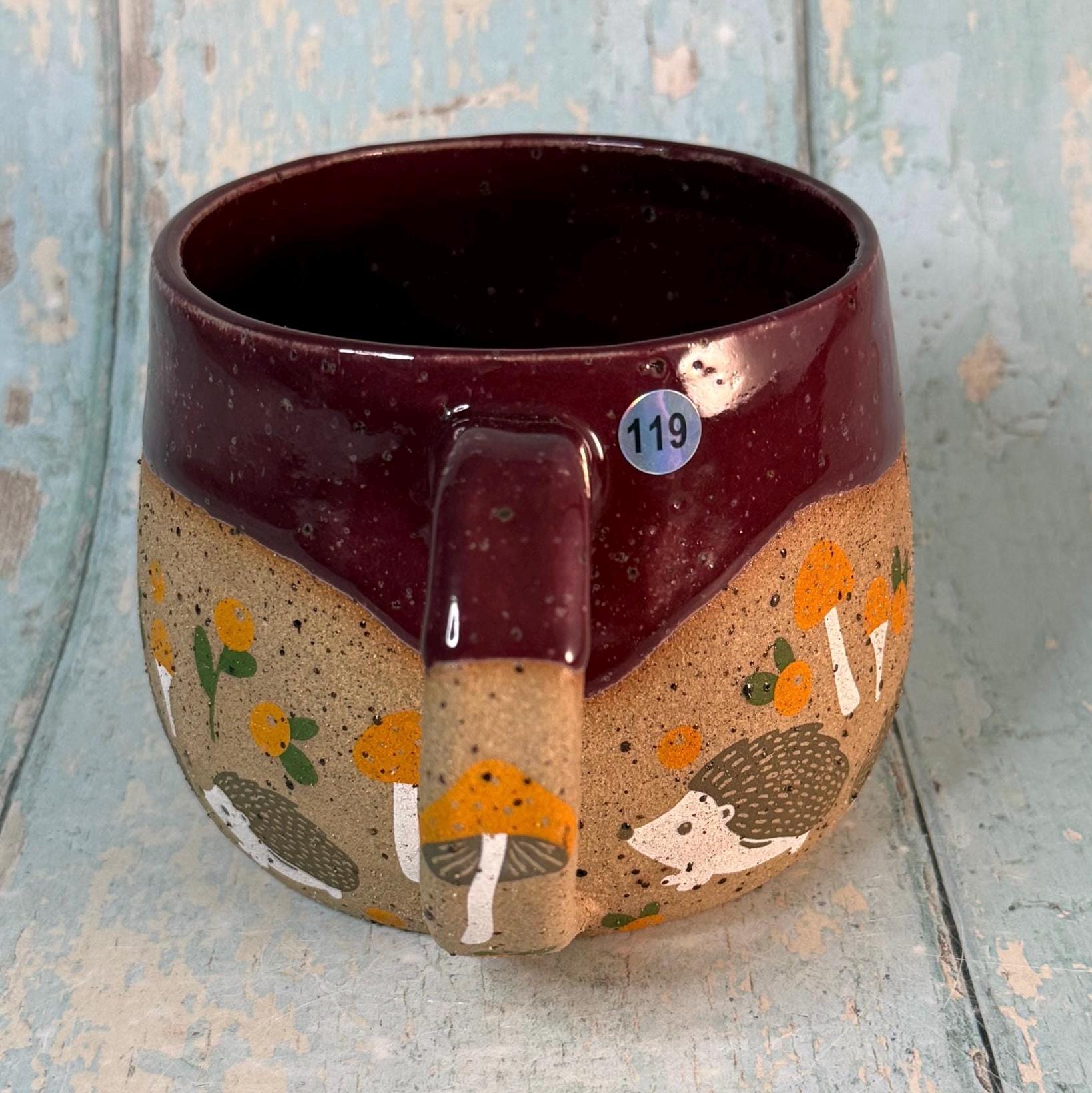Plum Hedgehog Mug, Large Ceramic Cup - FJD Ceramics