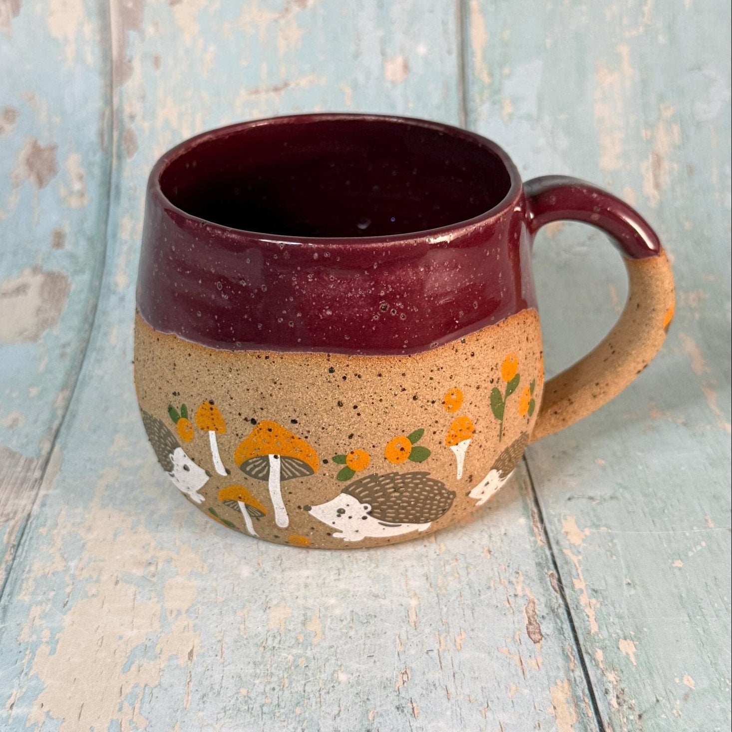 Plum Hedgehog Mug, Large Ceramic Cup - FJD Ceramics