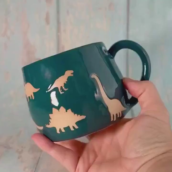 Teal Green Dinosaur Mug, Large Ceramic Cup