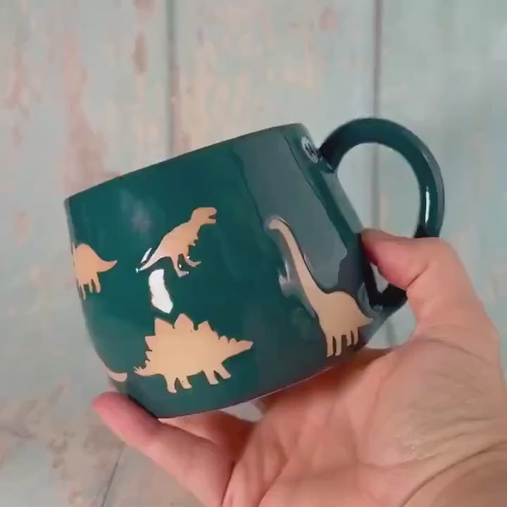 Teal Green Dinosaur Mug, Large Ceramic Cup