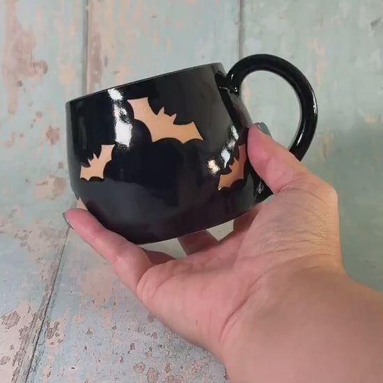 Black Bat Mug, Handmade Ceramic Cup, Spooky Halloween Mug - Second