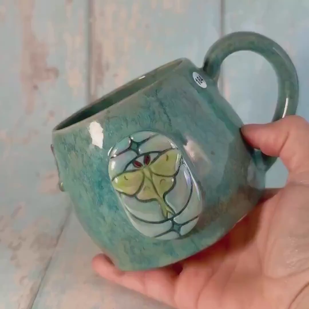 Green Luna Moth Mug, Large Ceramic Cup - Second