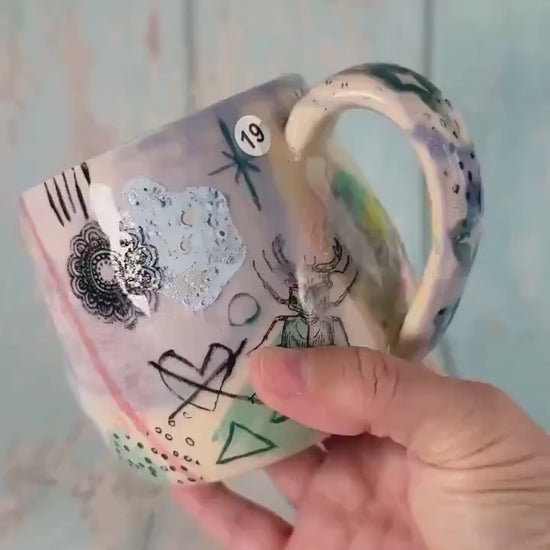 Lavender Collage Mug, Handmade Ceramic Cup