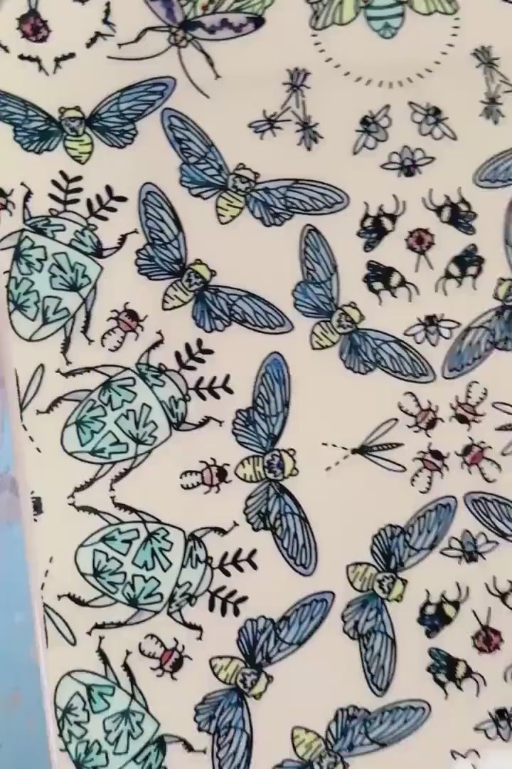 Colourful Insect Platter, Large Handmade Rectangle Ceramic Plate