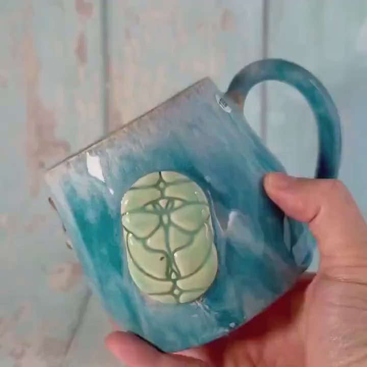 Turquoise Luna Moth Mug, Large Ceramic Cup - Second