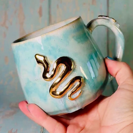 Turquoise Snake Mug, Handmade Ceramic Cup - Second