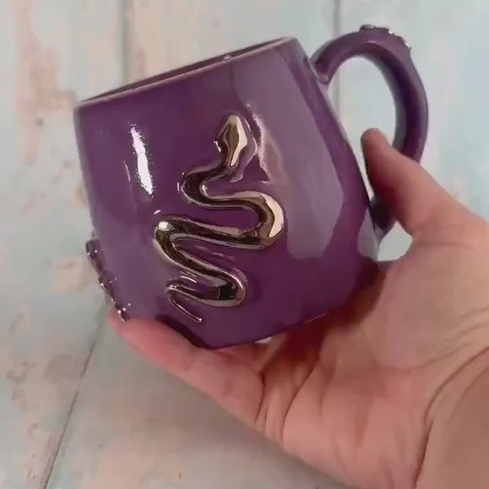 Purple Snake Mug, Handmade Ceramic Cup