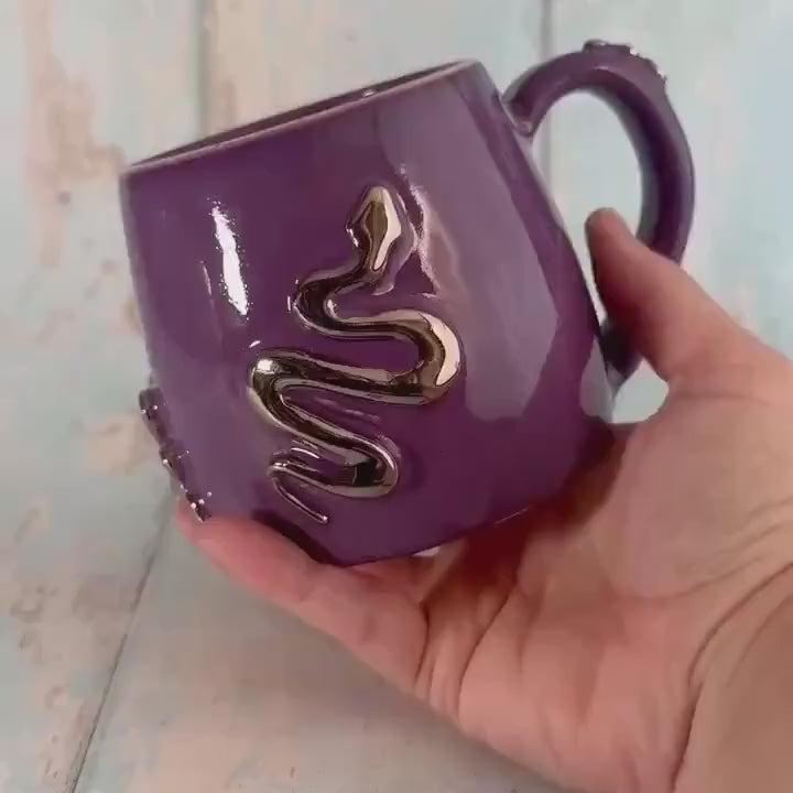 Purple Snake Mug, Handmade Ceramic Cup