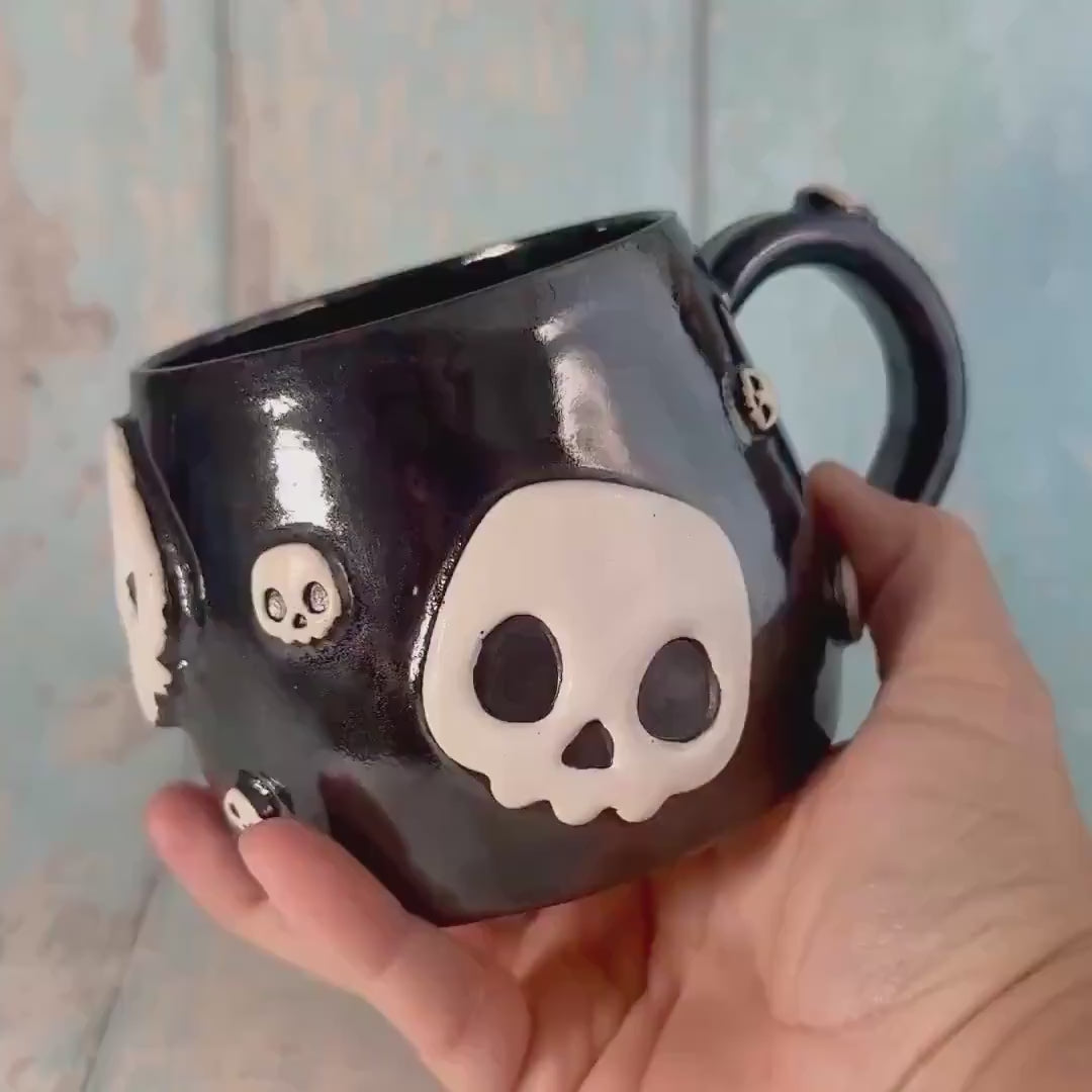 Black Skull Mug, Handmade Ceramic Cup - Second