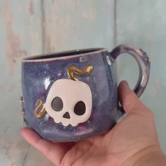 Skull and Snake Mug, Handmade Ceramic Cup