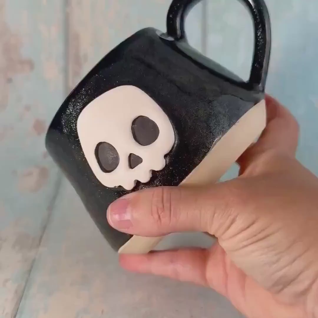 Black Skull Mug, Handmade Ceramic Cup