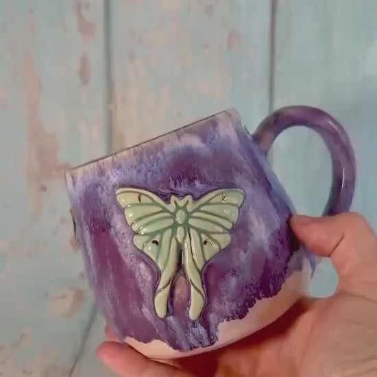 Purple Luna Moth Mug, Large Ceramic Cup