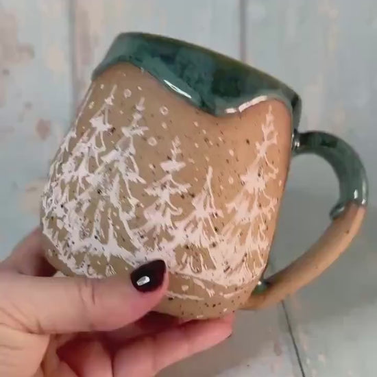 Green Christmas Tree Mug, Handmade Ceramic Cup