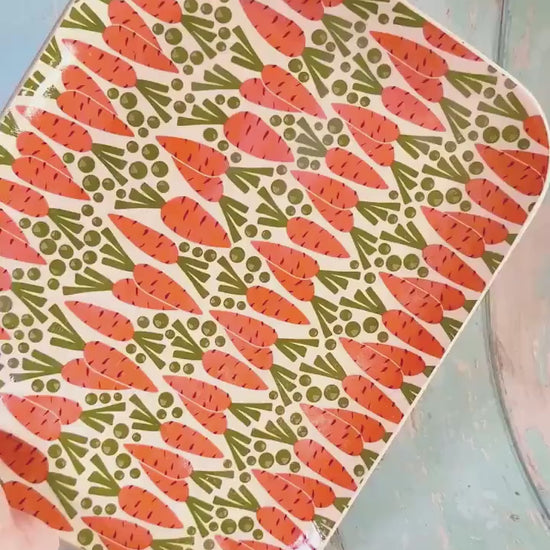 Orange and Green Carrot Platter, Large Handmade Rectangle Ceramic Plate
