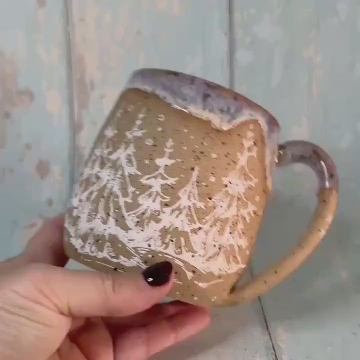 White Christmas Tree Mug, Handmade Ceramic Cup