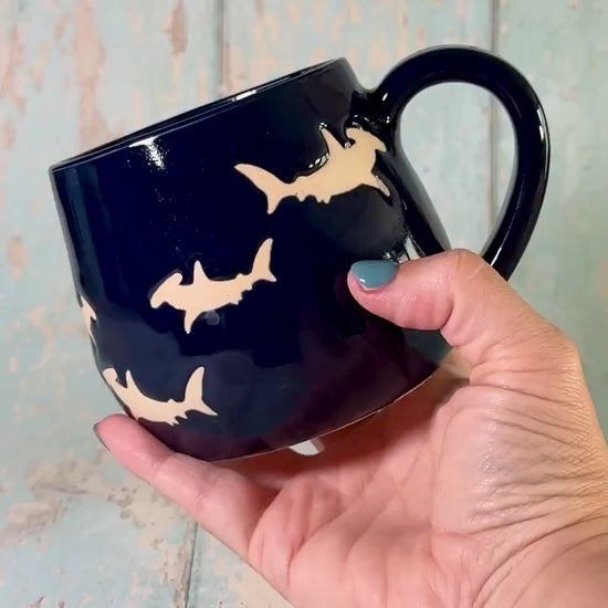 Navy Blue Hammerhead Shark Mug, Large Ceramic Cup