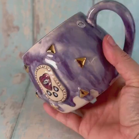 Purple Heart Mug, Boho Ceramic Cup