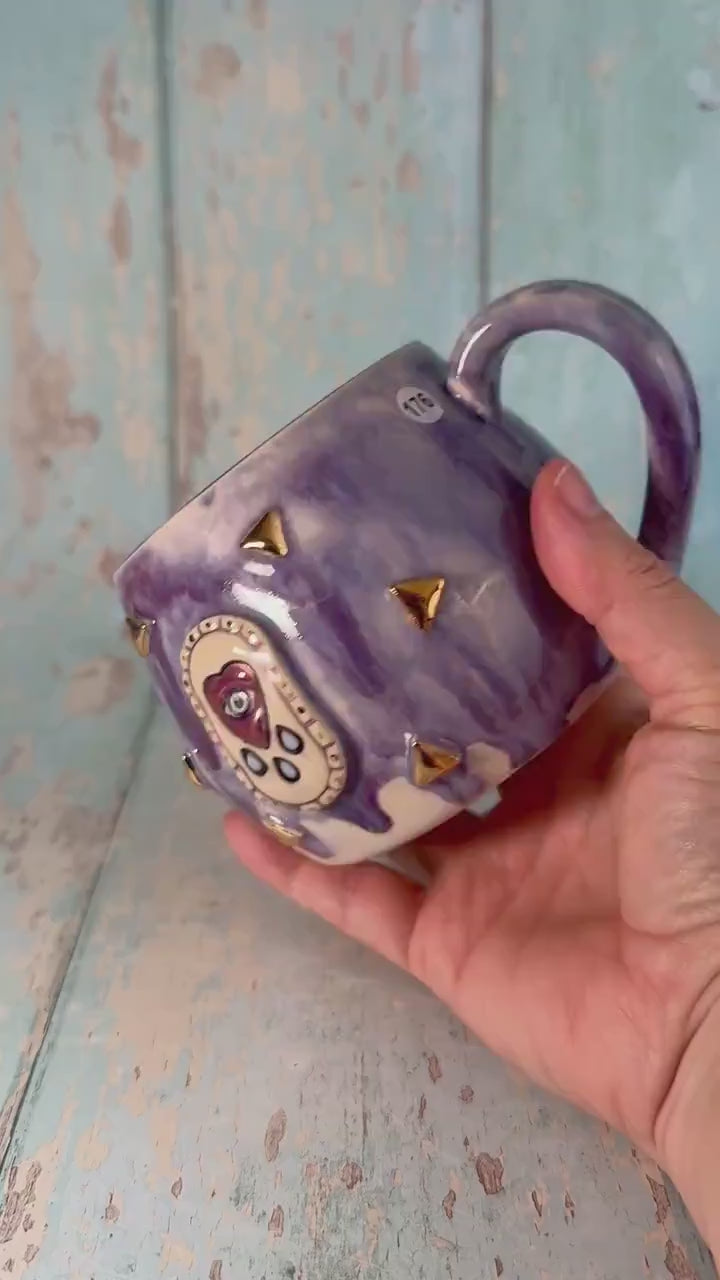 Purple Heart Mug, Boho Ceramic Cup