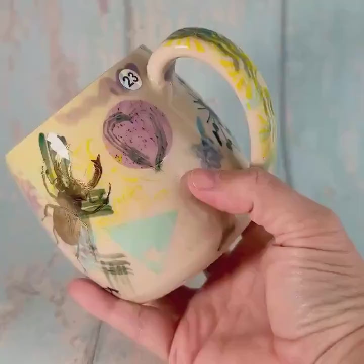 Yellow Collage Patchwork Mug, Handmade Ceramic Cup