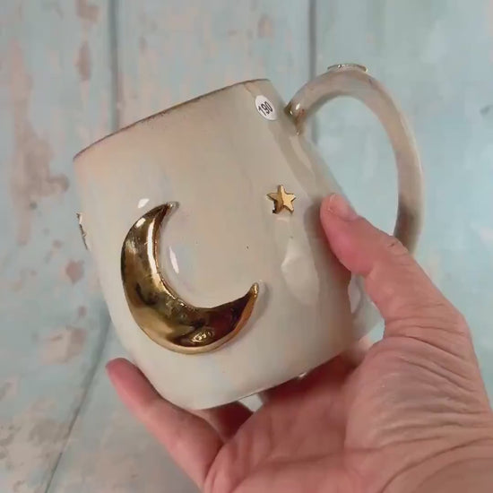 Blue and Gold Moon Mug, Handmade Ceramic Mug - Second