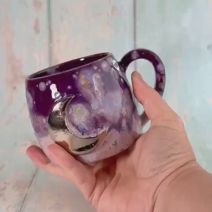 Purple Moon Celestial Mug, Large Ceramic Cup