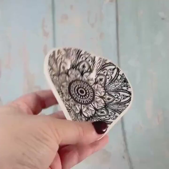 Small Black & White Heart Mandala Ring Dish, Handmade Ceramic Pot
