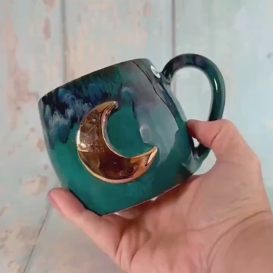 Teal Moon Mug, Large Ceramic Cup - Second