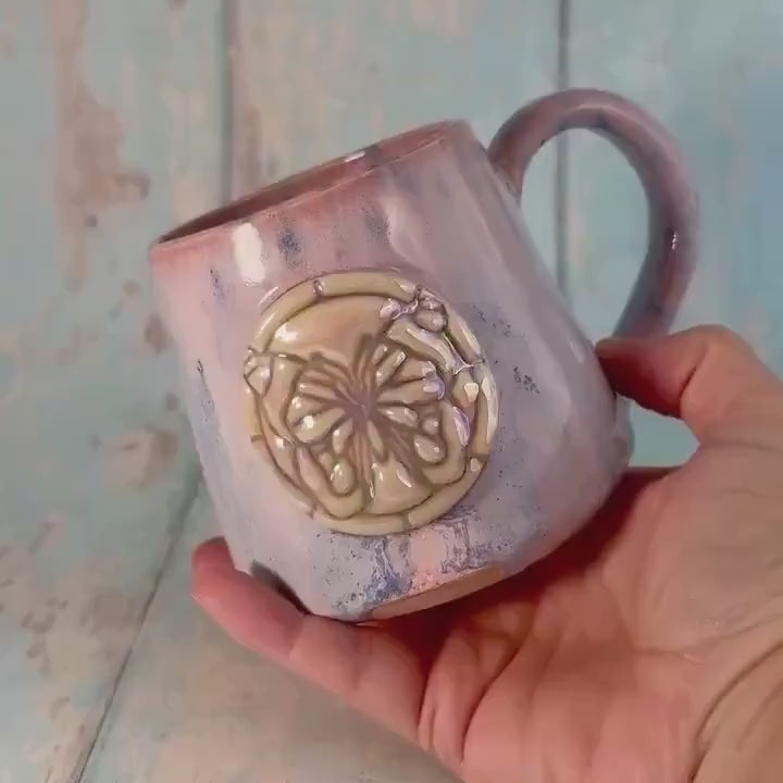 Pink and Purple Luna Moth Mug, Large Ceramic Cup - Second
