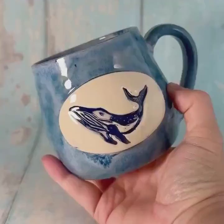 Blue Humpback Whale Mug, Large Ceramic Cup